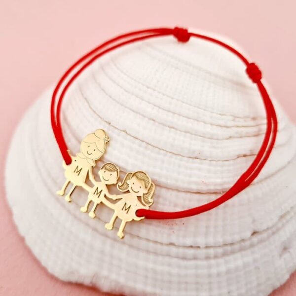 Bratara Familie – 3 Membri – Bunica si nepoti – Argint 925 placat cu Aur 18K – snur reglabil