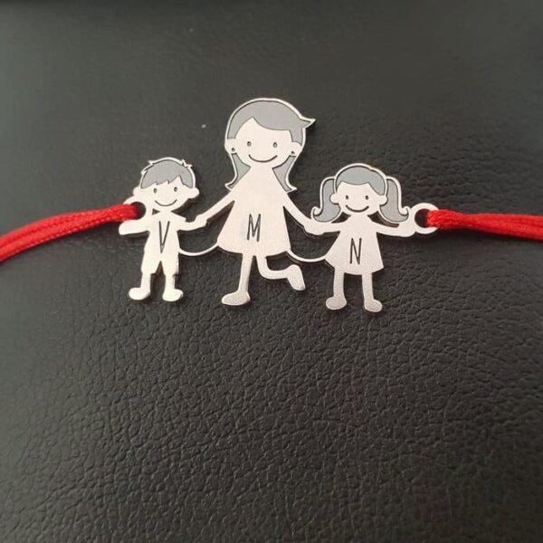 Bratara Familie – 3 Membri – pandant Argint 925 – snur reglabil