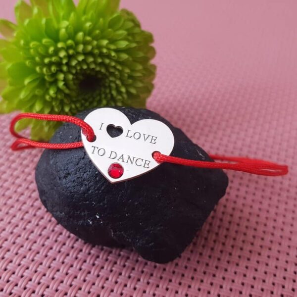 Bratara – I love to dance – Argint 925, cristal Swarovski si snur rosu