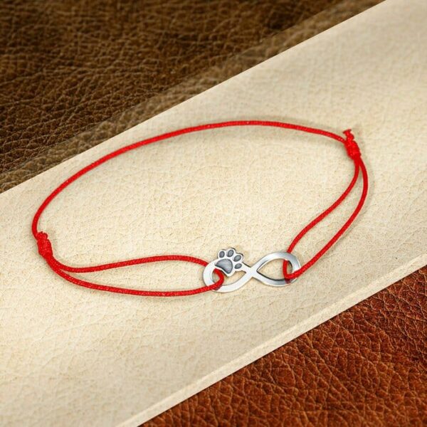 Bratara infinit cu labuta – Argint 925 – snur reglabil, diverse culori