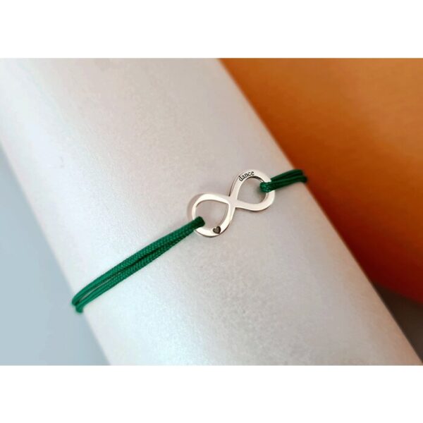 Bratara Infinit – inima si dance gravate – Argint 925 si snur rosu