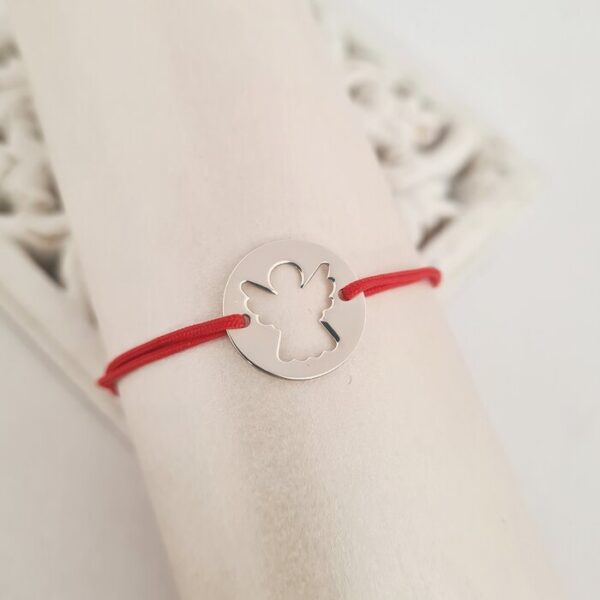 Bratara Inger decupat – Argint 925, snur rosu