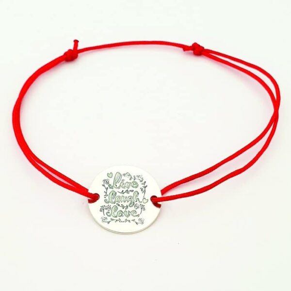 Bratara Live Laugh Love – Argint 925, snur rosu