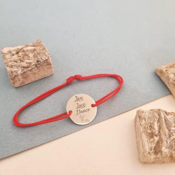 Bratara – Live Love Dance – Argint 925 si snur rosu