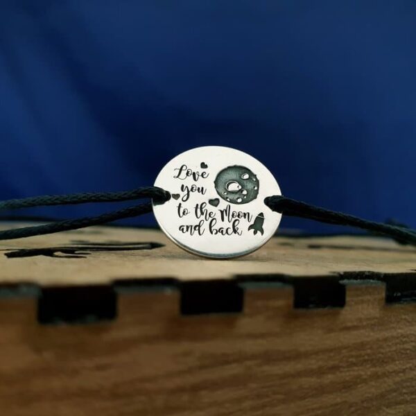 Bratara Love you to the moon and back – Argint 925, snur negru