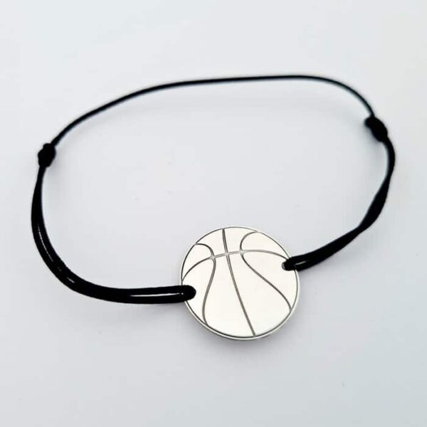 Bratara minge de baschet – Argint 925, snur matase vegetala reglabil