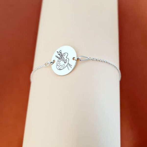 Bratara personalizata cu simbol materie scoala – Desen – Banut de 15 mm cu lantisor – Argint 925