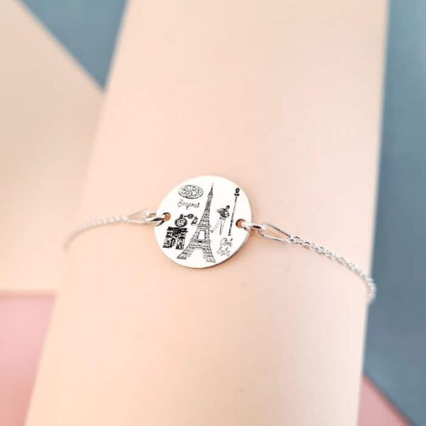 Bratara personalizata cu simbol materie scoala – Franceza – Banut de 15 mm cu lantisor – Argint 925