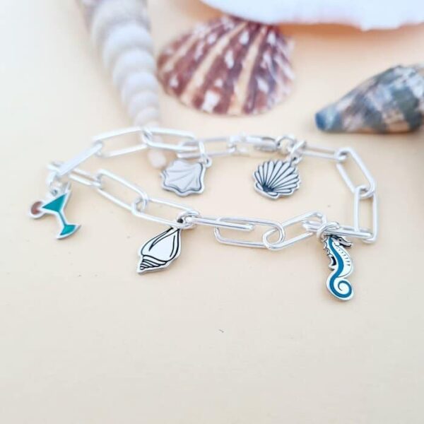 Bratara personalizata – Summer Elements – Lant cu zale dreptunghiulare – Pandantive diverse simboluri – Argint 925