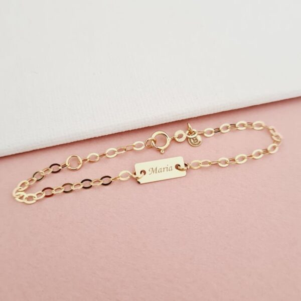 Bratara Placuta cu nume – Aur Galben 14k – Cu lantisor fata/baiat