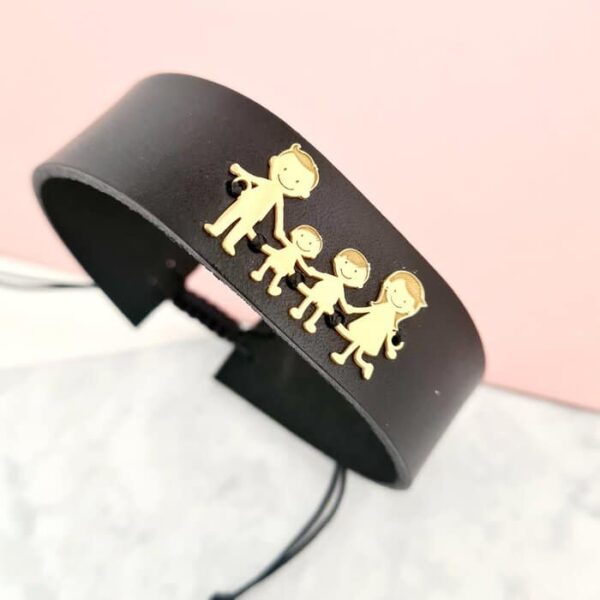 Bratara Familia Mea – pentru barbat – 4 membri – Argint 925 placat cu Aur si Piele lata