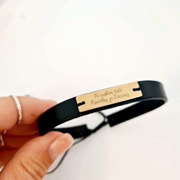 Bratara  Te iubim tati si nume gravate – Argint 925 placat cu Aur 18k, piele