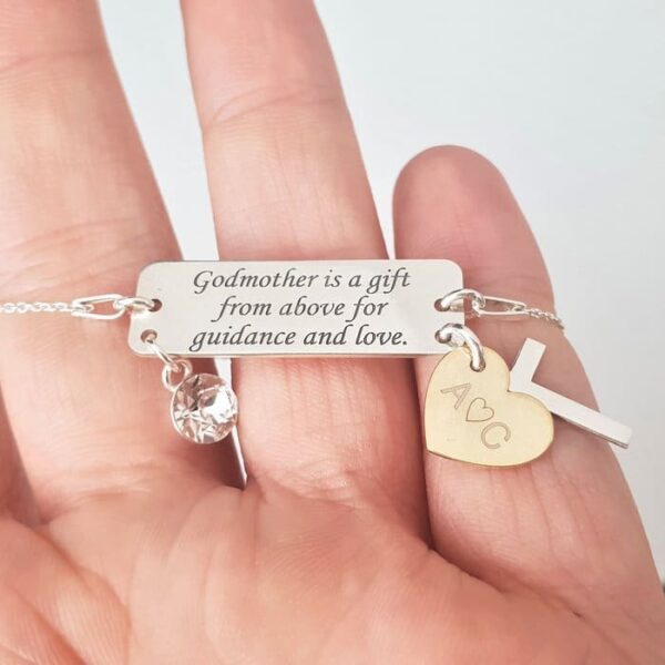 Bratrara personalizata – Nasa de cununie sau botez – placuta gravata si pandantive atasate tip charm – Argint 925, lantisor