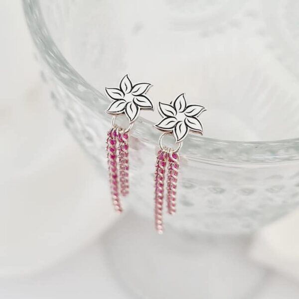 Cercei cromatici – Model simbol si lantisor cu 2 straturi impletit cu Zirconii – Argint 925