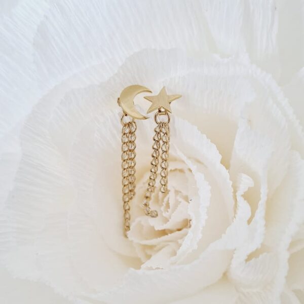 Cercei cromatici – Model simbol si lantisor cu 2 straturi impletit cu Zirconii – Argint 925 placat cu Aur Galben 18K