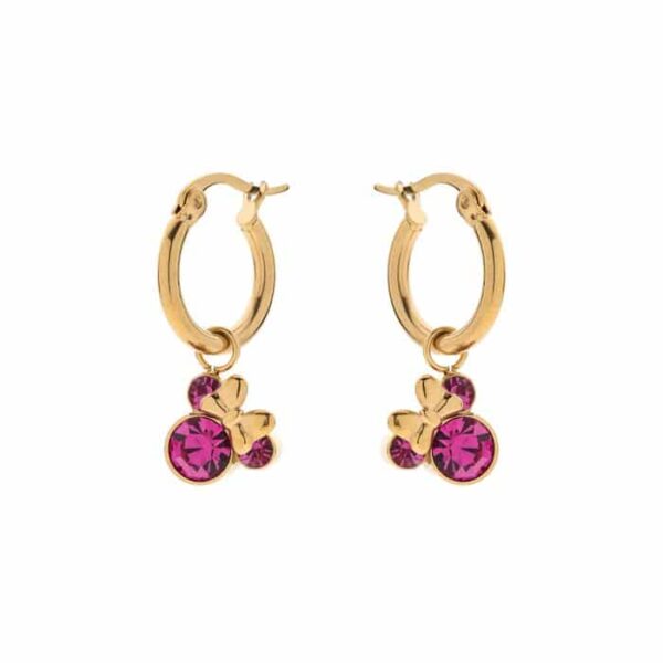 Cercei Disney cu pandantiv Minnie Mouse – Otel Medical Inoxidabil Auriu si Cristal Roz