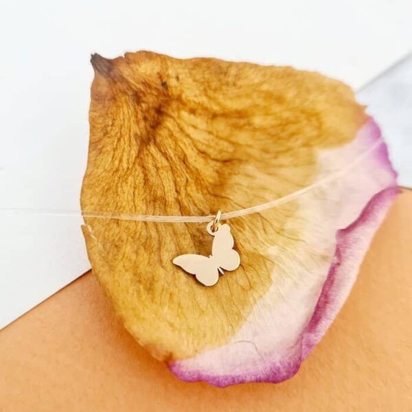 Choker Aur Galben 14K – Pandantiv Fluture – Lant silicon cu inchizatoare carabina