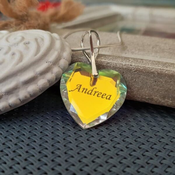 Lantisor Argint 925 cu pandantiv cristal Swarovski inima gravat – Aurore Boreale