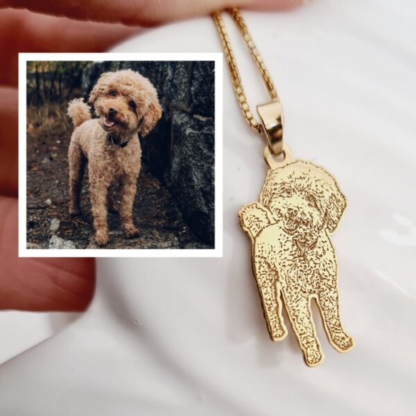 Lantisor caine iubit – Personalizare cu poza – Argint 925 placat cu Aur Galben 18K