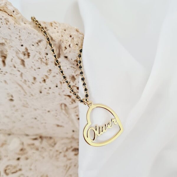 Lantisor cromatic – Pandantiv inima cu nume – Model lant impletit cu Zirconii – Argint 925 placat cu Aur Galben 18K