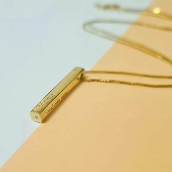 Lantisor cu pandantiv bara plina argint masiv personalizata – Argint 925 placat cu Aur galben 18k