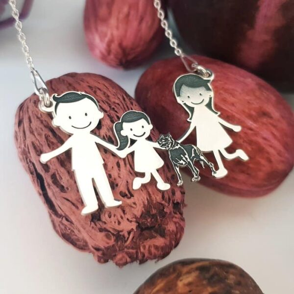 Lantisor Familie – 4 Membri cu Pit Bull – Argint 925