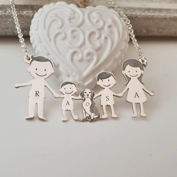 Lantisor Familie – 5 Membri cu Beagle – Argint 925