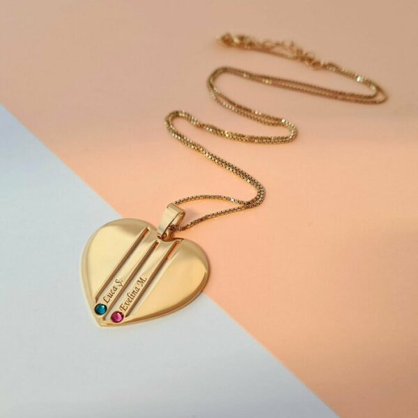 Lantisor Familie Inima – 2 membri – Argint 925 placat cu Aur 18K si cu cristale Swarovski