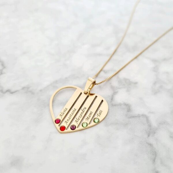 Lantisor Familie Inima – 5 membri – Argint 925 placat cu Aur 18K si cu cristale Swarovski