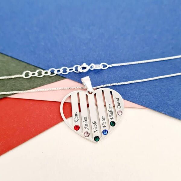 Lantisor Familie Inima – 6 membri – Argint 925 cu cristale Swarovski