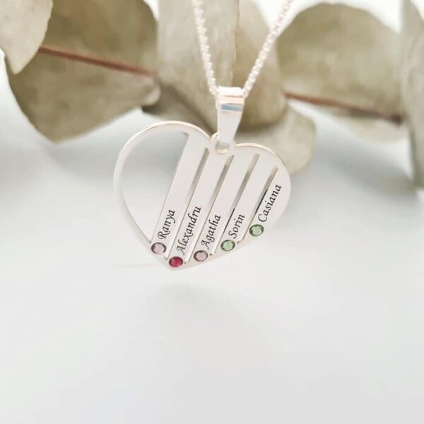 Lantisor Familie Inima – 5 membri – Argint 925 cu cristale Swarovski