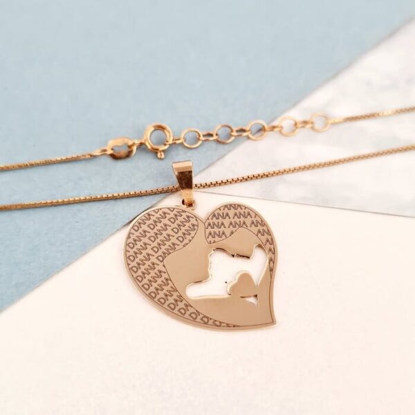 Lantisor Inima – Mama si fiica – Argint 925 placat cu Aur roz 18K