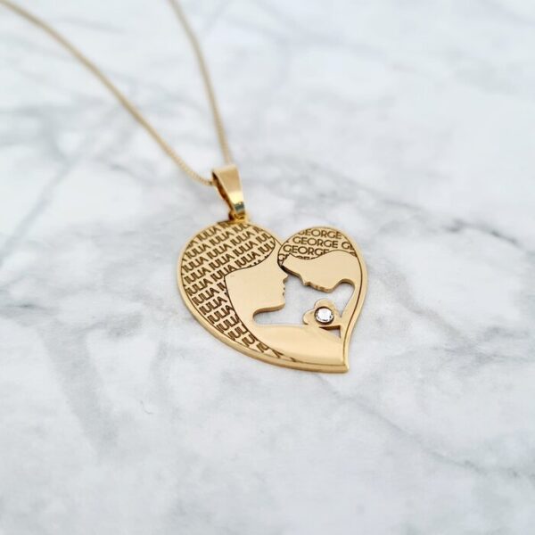 Lantisor Inima – Mama si fiu – Argint 925 placat cu Aur 18K, cristal Swarovski