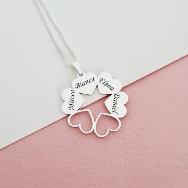 Lantisor personalizat – O stea intre inimi – Gravura 4 nume – Argint 925