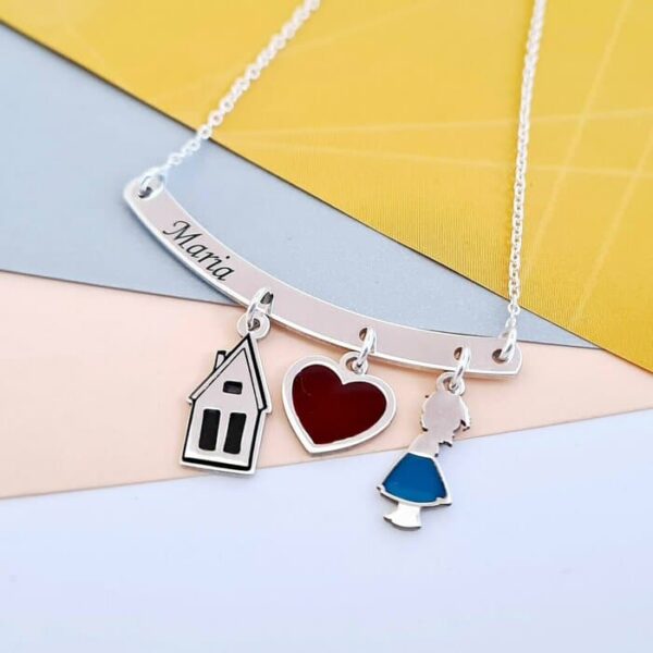 Lantisor personalizat si decorat cu email colorat – Pandantiv bara cu 3 piese atasate – Argint 925