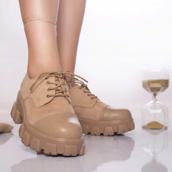 Pantofi casual dida catifea si piele ecologica bej