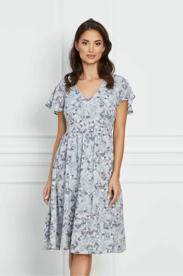 Rochie Adina bleu cu imprimeu si volan la baza