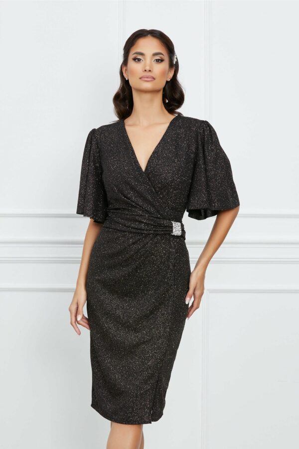 Rochie Amalia neagra cu glitter auriu