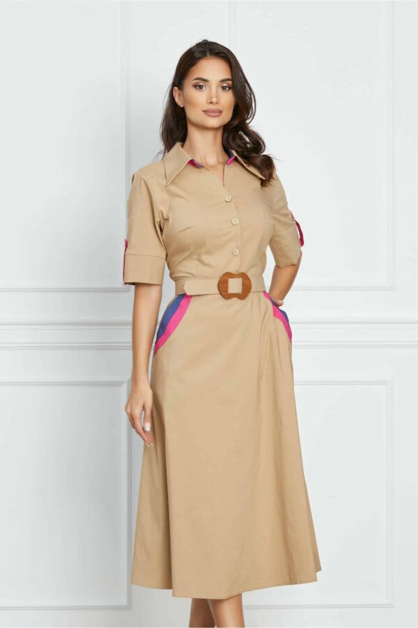 Rochie Ana maro cu nasturi si curea in talie