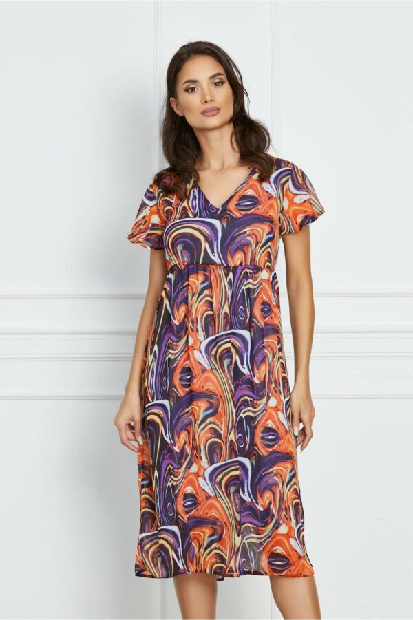 Rochie Cerasela din voal cu imprimeuri orange si mov