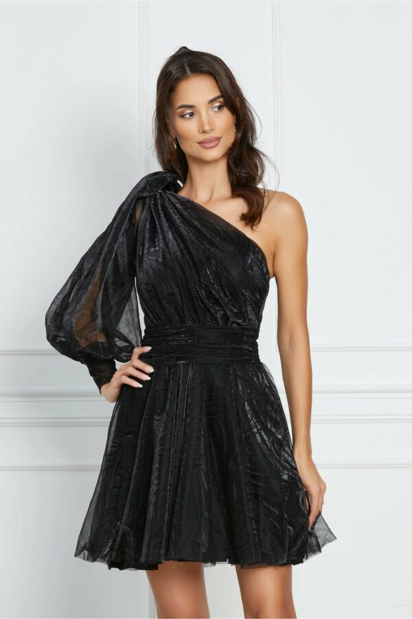 Rochie Daria neagra din lurex cu un umar gol