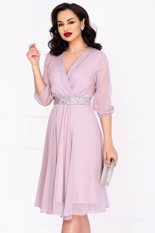 Rochie de soacra in clos rose cu cordon stralucitor in talie