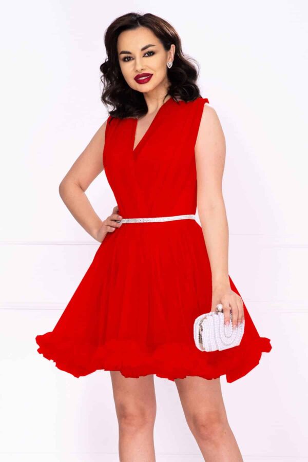 Rochie domnisoara de onoare rosie din tulle cu volanas