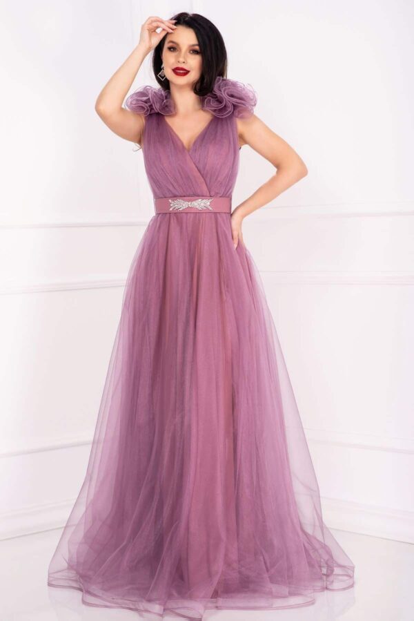 Rochie pretioasa de nasa Lily rose cu sclipici si flori 3D pe umeri