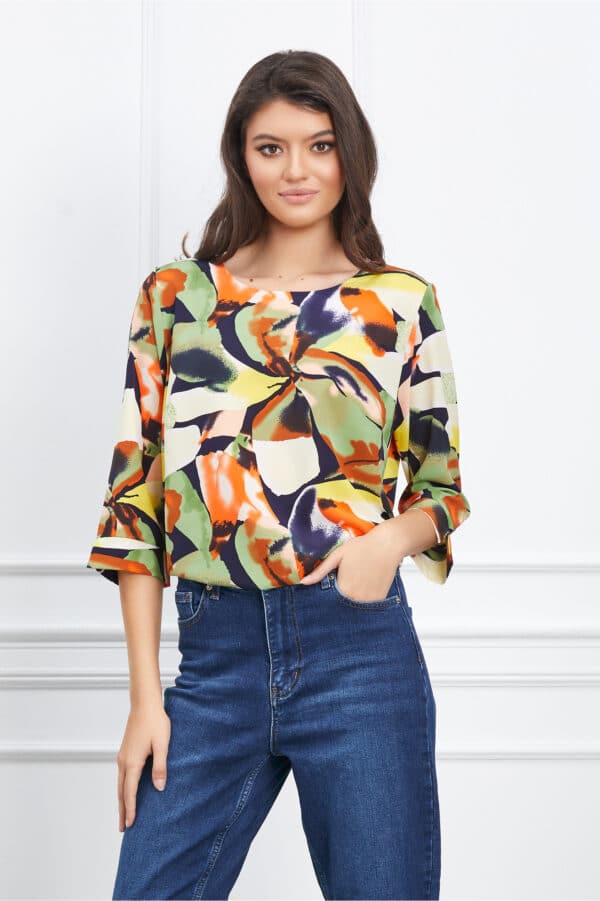 Bluza Sonia cu imprimeuri orange si verzi