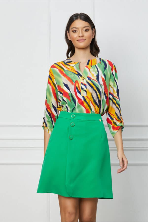 Fusta Dy Fashion verde scurta cu nasturi