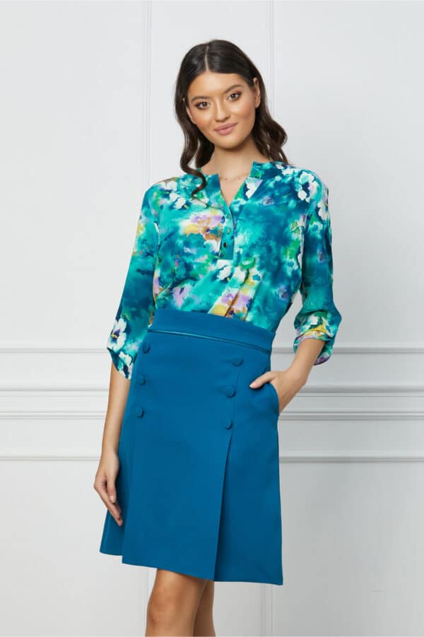 Fusta Moze turcoaz cu nasturi decorativi