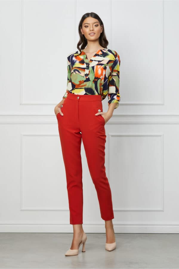 Pantaloni Moze caramizii cu nasturi decorativi