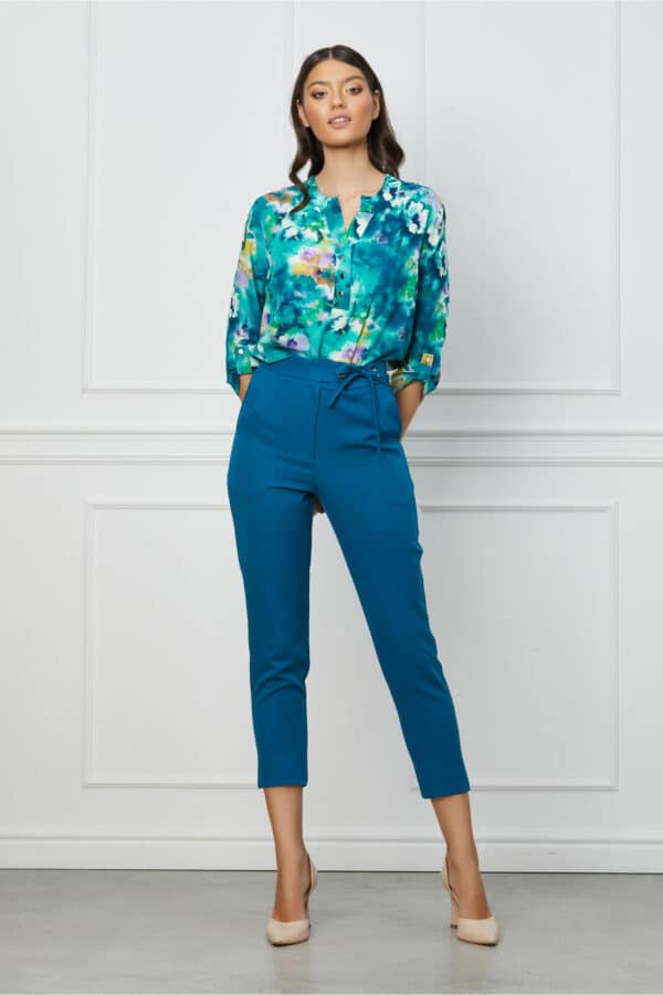 Pantaloni Moze turcoaz cu snur in talie