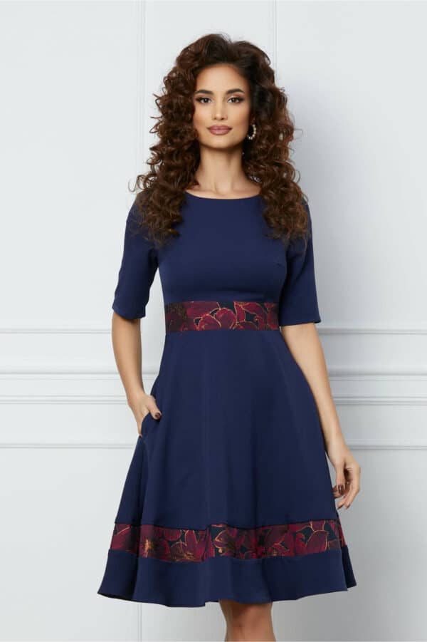 Rochie Anca bleumarin cu imprimeu magenta